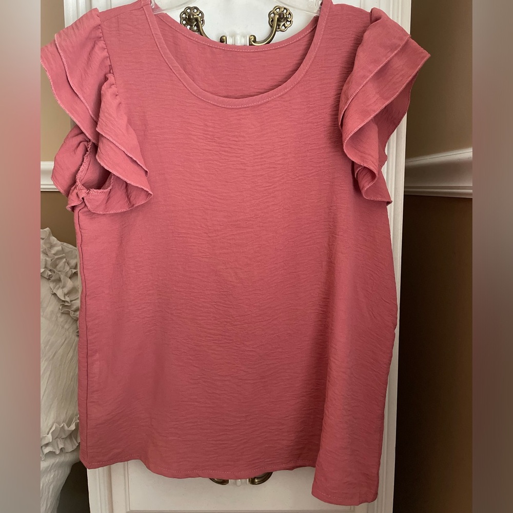 SHEIN Rose Pink Ruffle Sleeve Blouse